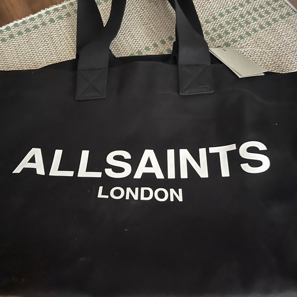 All Saints Black and White Canvas Tote Bag